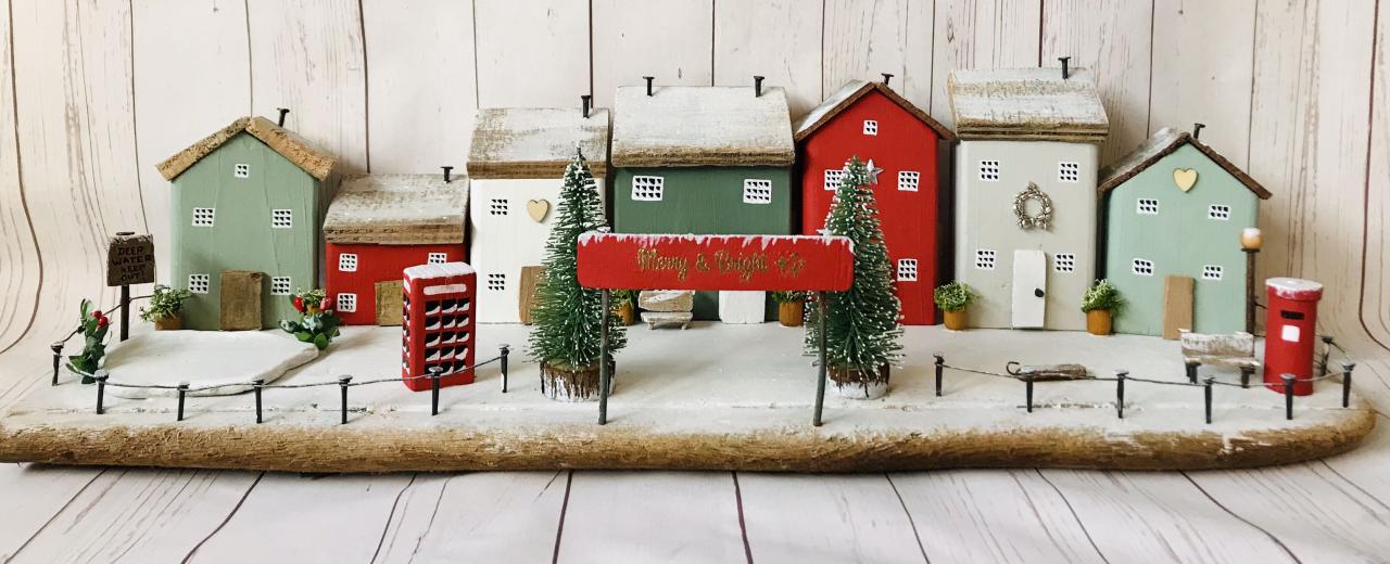 wooden houses christmas decor Driftwood Christmas Village Driftwood art diy, House ornaments