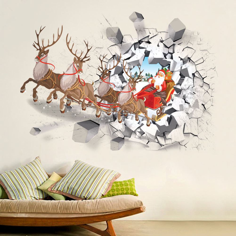 christmas wall decor stickers 1Pc Christmas Wall Stickers Removable Reindeer Car Santa Claus Creative