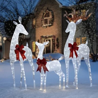 members mark christmas decor Member's Mark Twinkling Mesh Deer Family, Set of 3 (White) Sam's Club