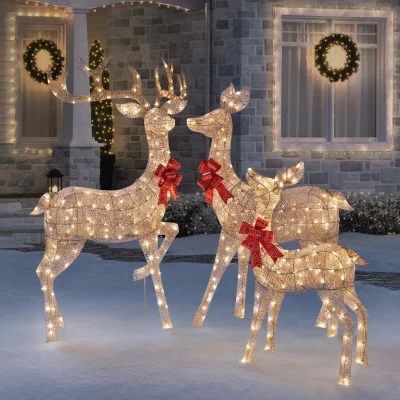 christmas decorations outdoor ebay Christmas Holiday Member's Mark Gold Mesh Deer Family Outdoor Decor New