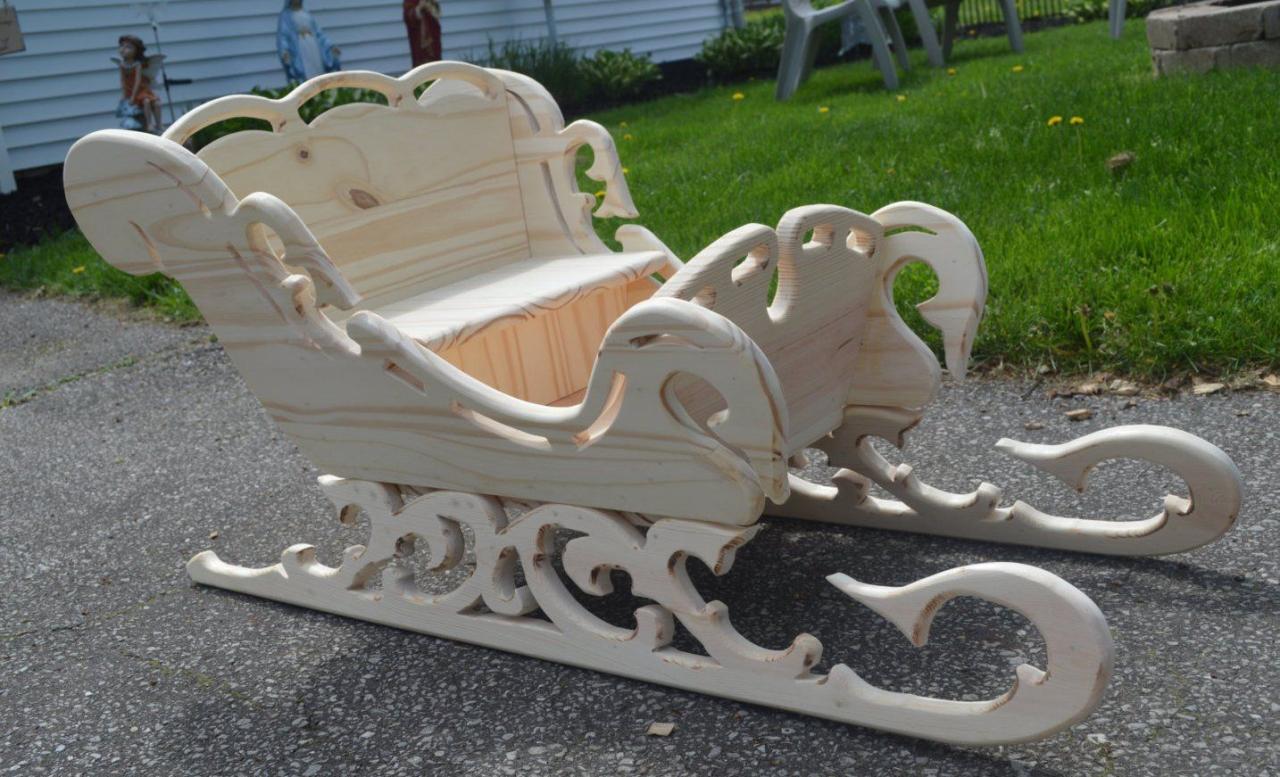 wooden sled christmas decor LARGE Handcrafted Victorian Wood Sleigh, Christmas Sleigh, Christmas