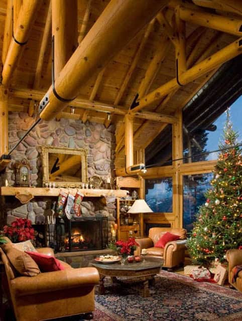 christmas decorating ideas for log cabin 33 Cute Log Cabin Christmas Decorations