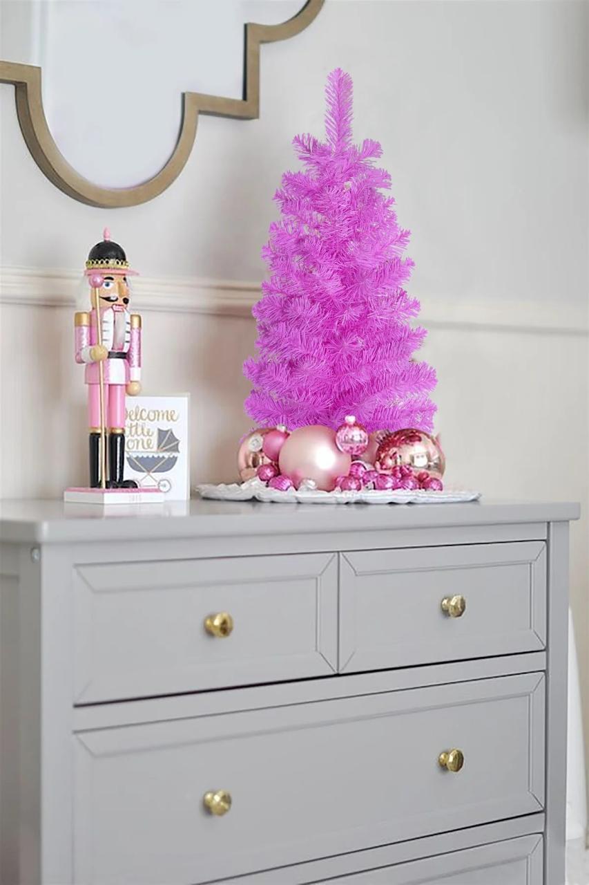 pink christmas tabletop decor Pink Tabletop Christmas Tree with Stand Tree Perfect Holiday