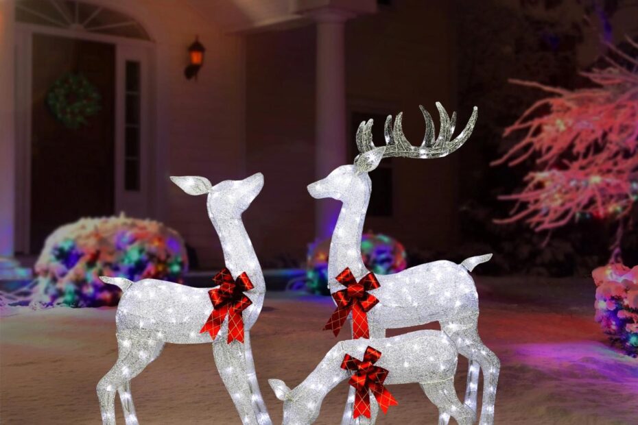 christmas deer decor outdoor home depot The Holiday Aisle® 3Piece Outdoor Christmas Lighted Deer Family