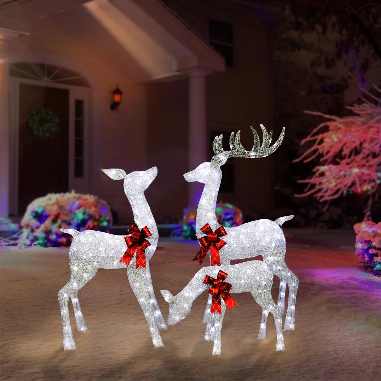 christmas deer decor outdoor home depot The Holiday Aisle® 3Piece Outdoor Christmas Lighted Deer Family