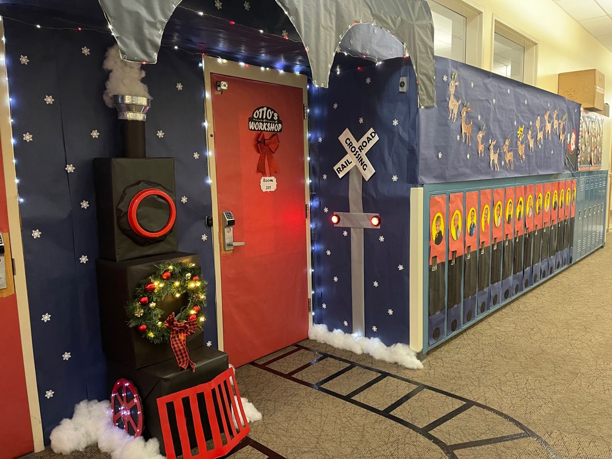 polar express christmas decor Polar Express Door Decorating Office christmas decorations, Classroom