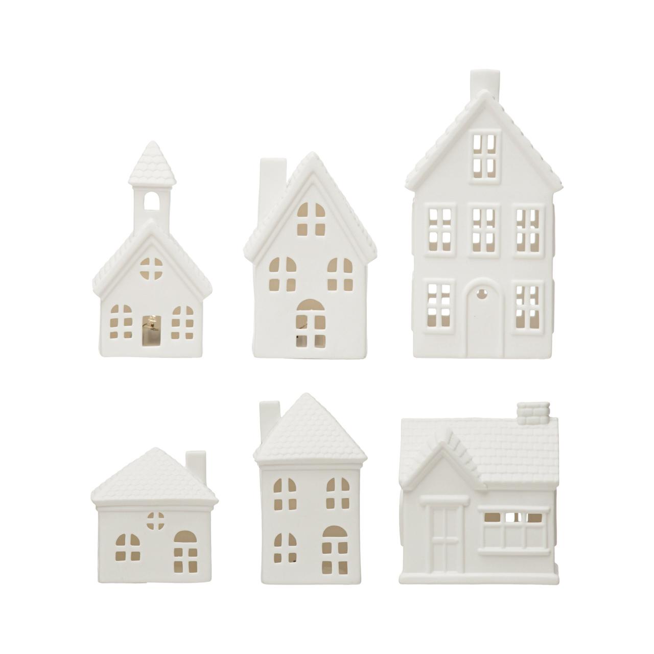 little white houses christmas decor Bisque Stoneware Houses (S/6) Christmas village houses, White