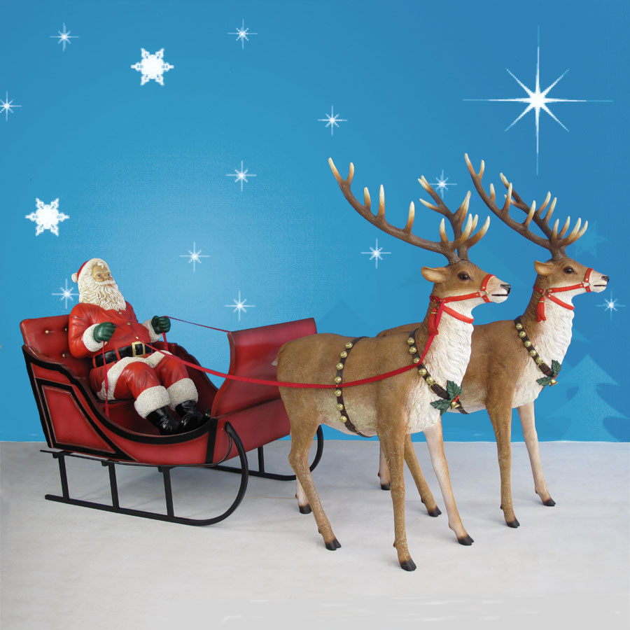 large christmas sleigh decor 120in. Wide Giant Santa, Sleigh & Two Reindeer Set