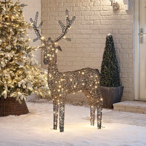 outdoor battery operated christmas decor Outdoor Christmas Reindeer, Front Porch Christmas Decor, Outdoor