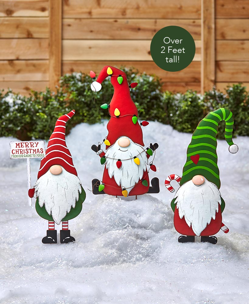 christmas gnome outdoor decor Christmas Gnome Garden Stakes Outdoor christmas decorations