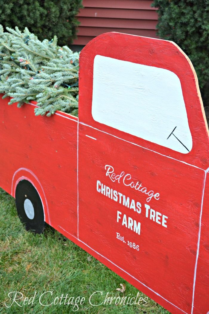 christmas truck outdoor decor Outdoor Christmas Decorations DIY Red Truck & Christmas Tree