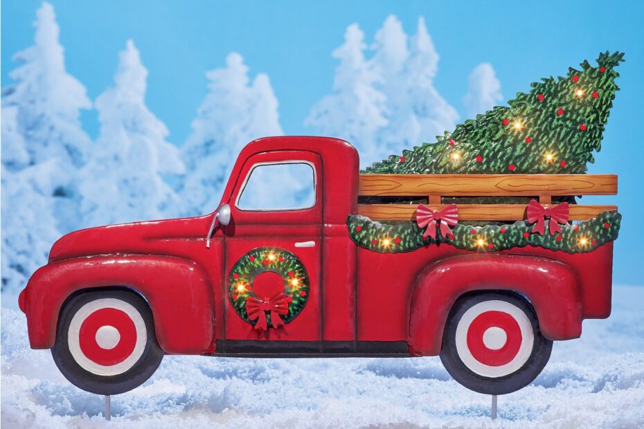 large red christmas truck decor Vintage Red Truck w/ Tree Outdoor Christmas Decor Collections Etc.