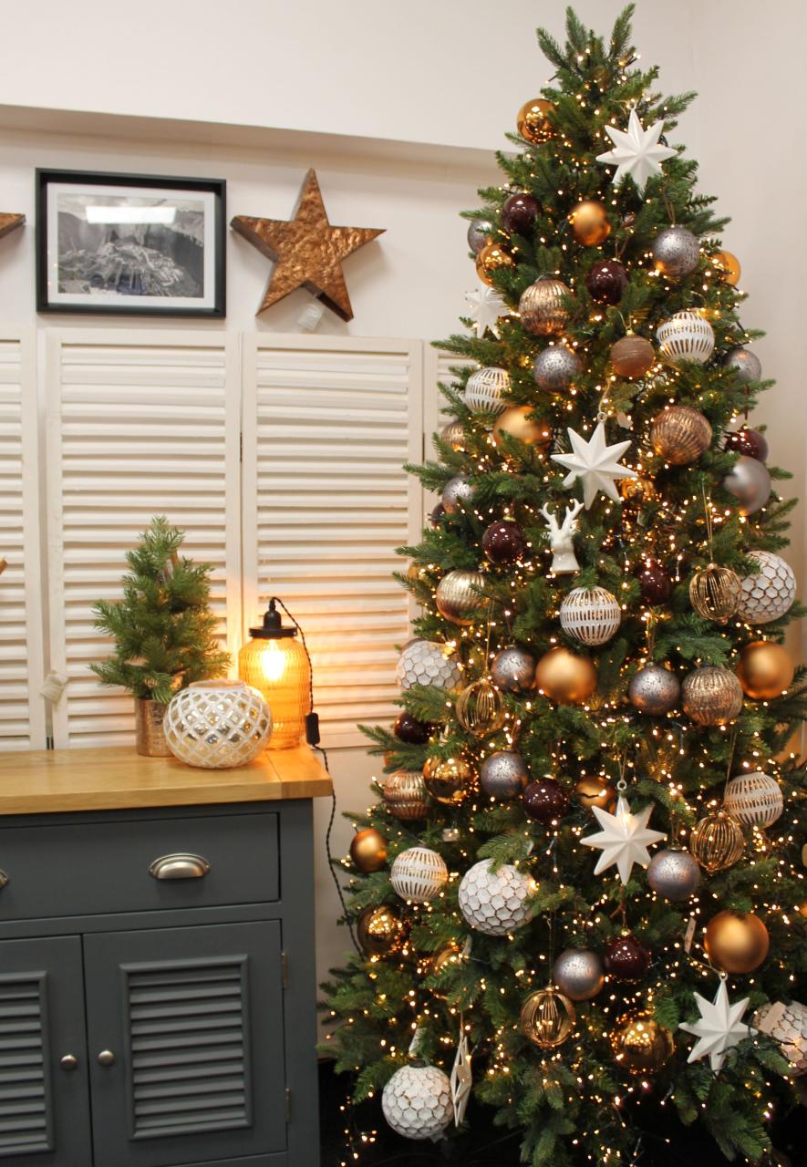 christmas tree decorating ideas uk Copper, Grey, Brown and White Christmas Tree Design Idea Gold