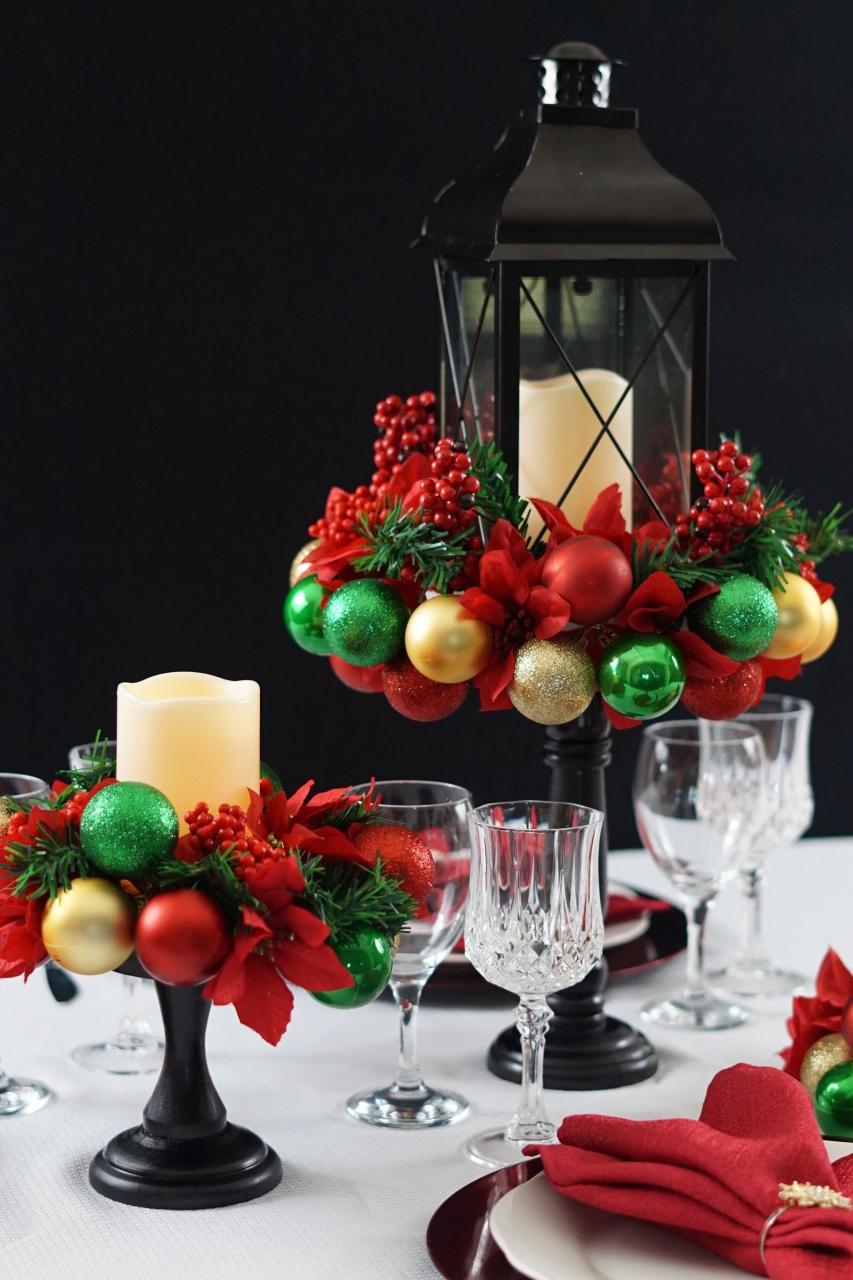 christmas centerpiece ideas diy DIY Christmas Ornament Centerpiece for Festive Tablescape