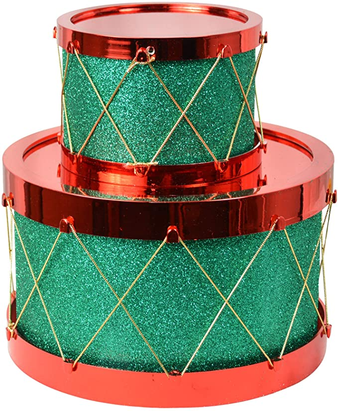 large christmas drum decor DE Set of 2 Christmas Decorative Drums, Sparkling Green