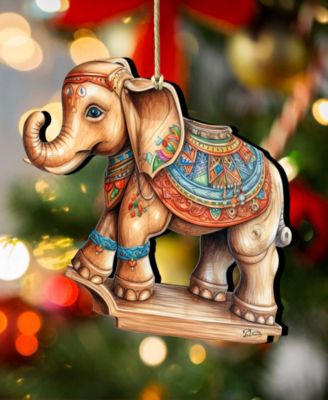 elephant christmas outdoor decorations Designocracy Carousel Elephant Christmas Wooden Ornaments Holiday Decor