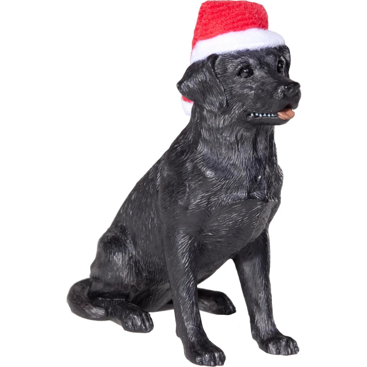 black lab christmas decor outdoor Sandicast Sitting Black Labrador Retriever with Santa's Hat Christmas