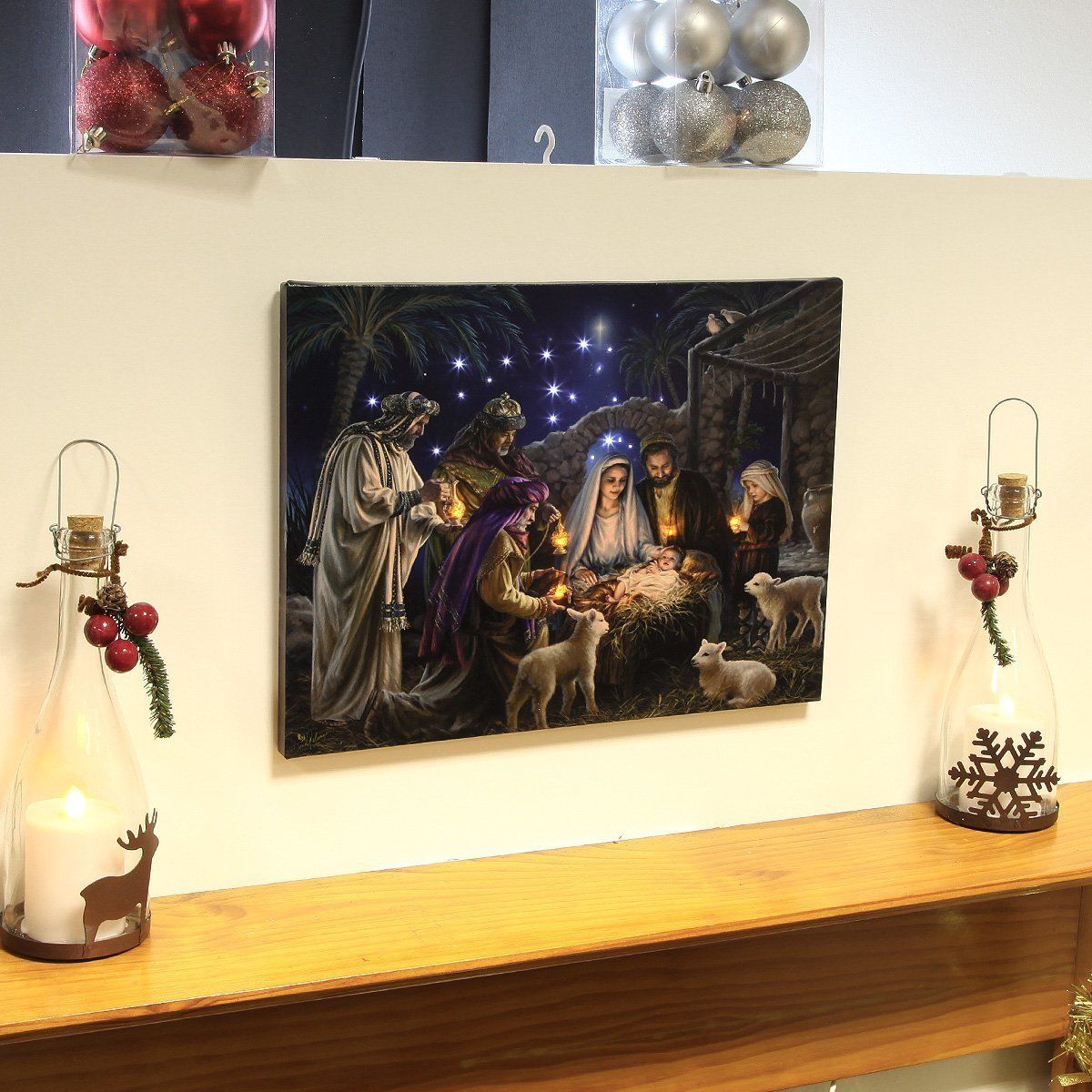 light up christmas wall decor Nativity Scene Canvas with Light up LED bulbs Christmas Picture Wall