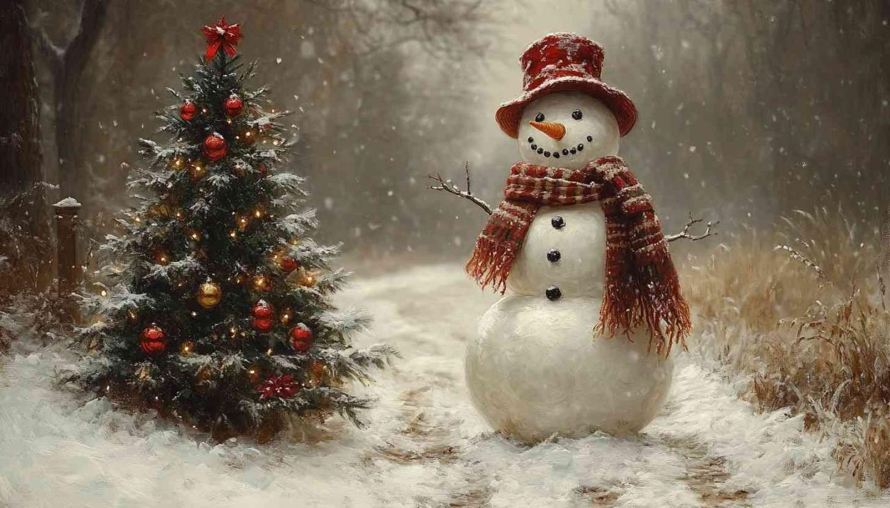 winter wonderland christmas tree decor Snowman and Christmas Tree Winter Wonderland Png Aura