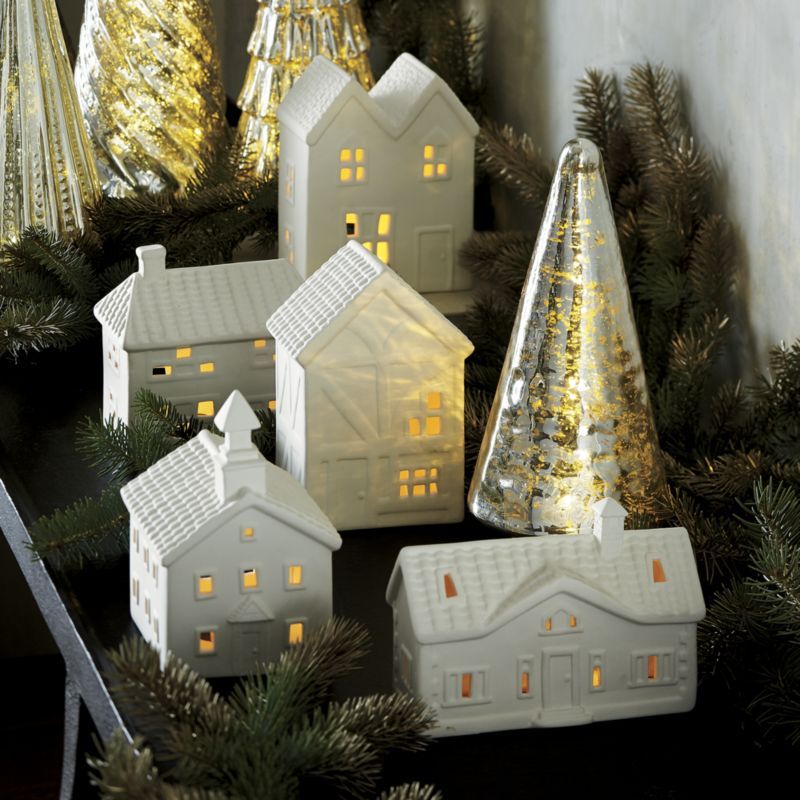 little white houses christmas decor White Porcelain Houses, Set of 5 Decorating with christmas lights