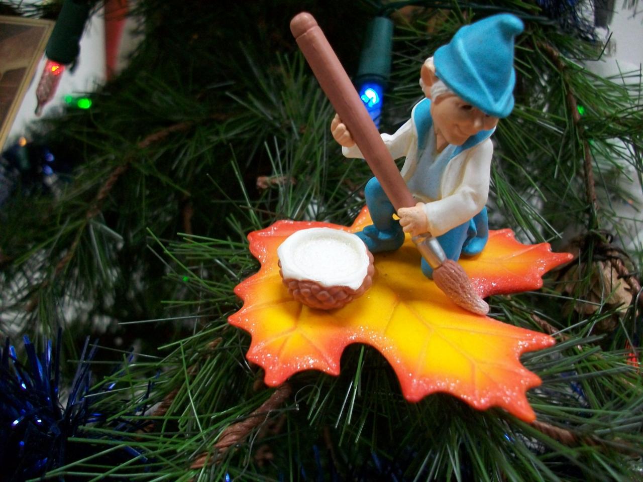 jack frost christmas decor Vintage Jack Frost painting a maple leaf, clip ornament, Hallmark