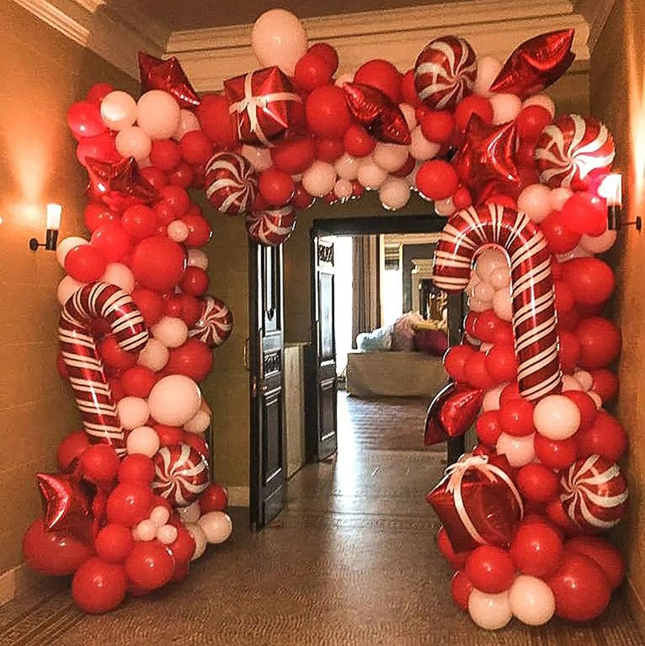 christmas party balloon decor Christmas Balloon Garland Arch kit 144 Pieces with Christmas Red White