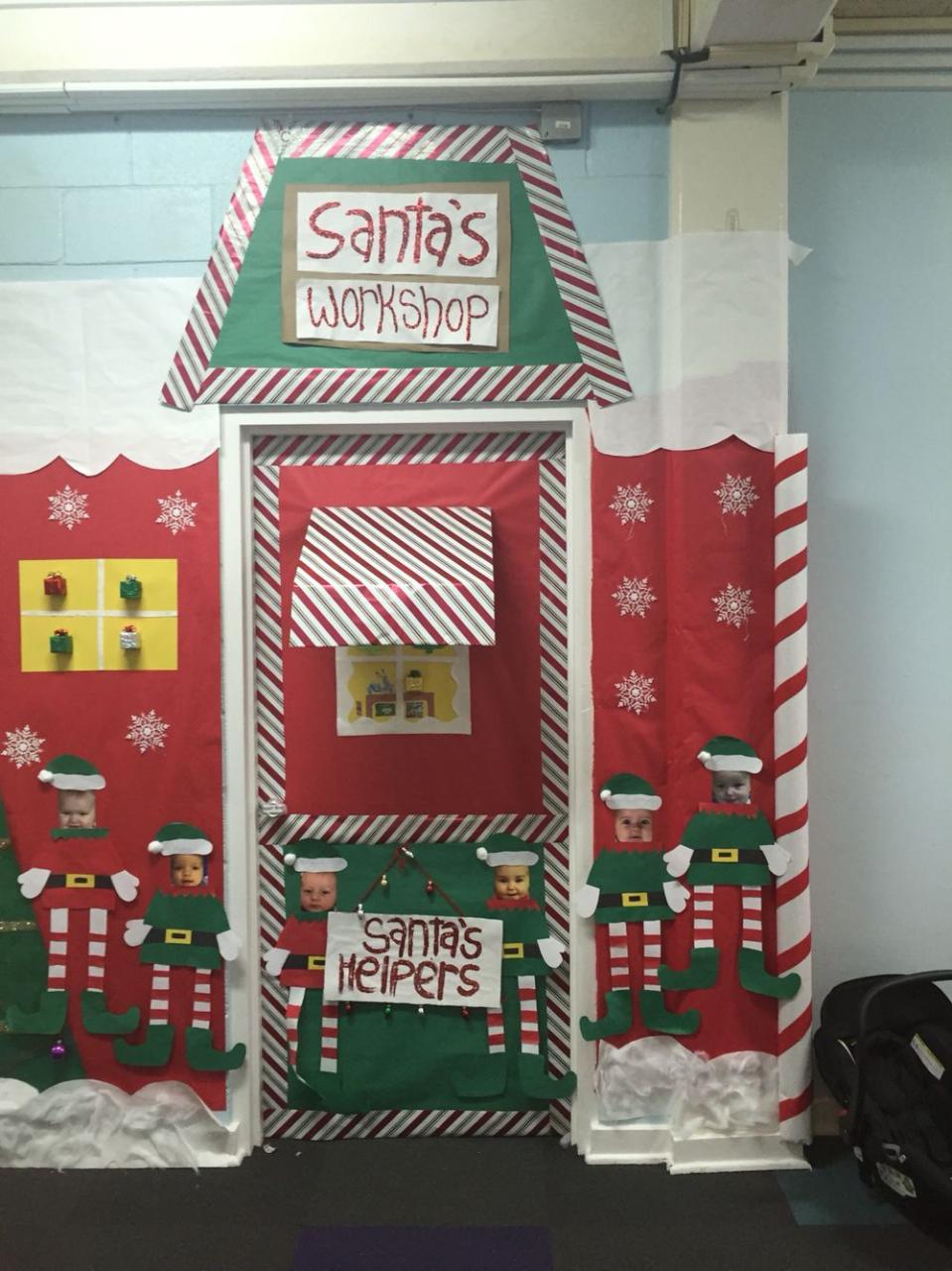 santa's workshop christmas decor Santa's work shop Christmas door decorations, Classroom christmas