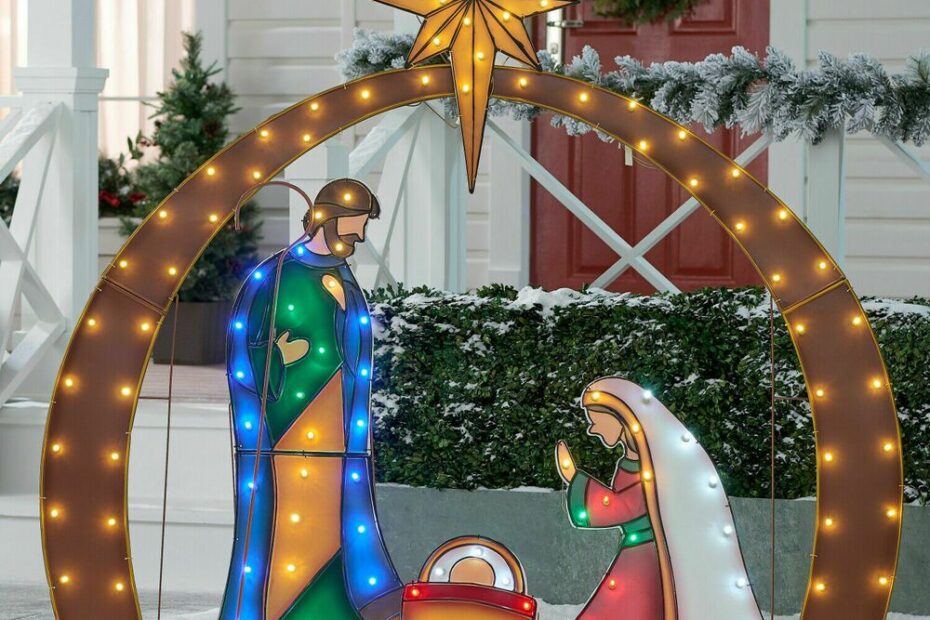 led christmas decor outdoor 4 Piece Christmas Lighted Outdoor Yard Nativity Scene Decoration Set