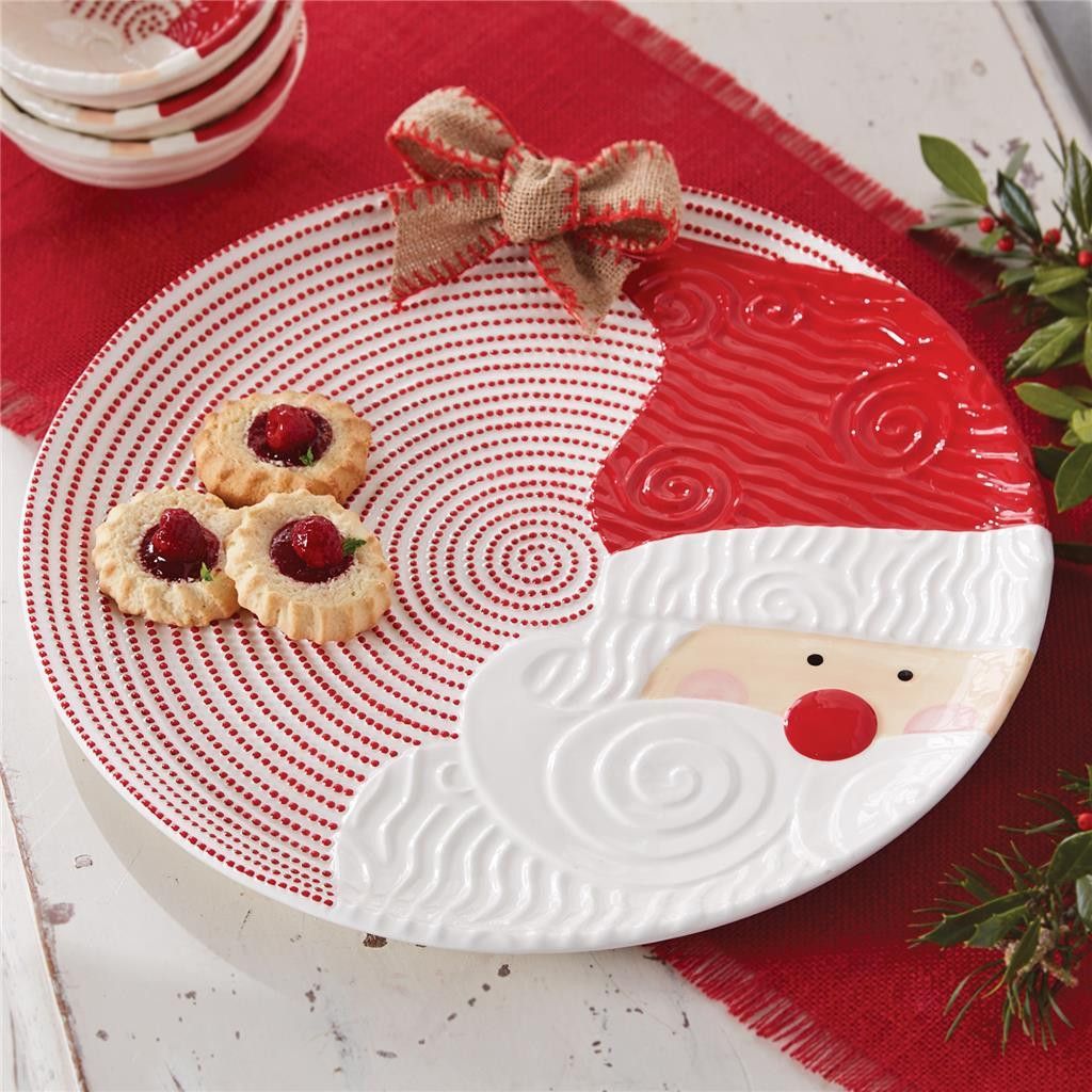 mud pie christmas decor Mud Pie Old St. Nick Christmas Santa Serving Platter, 14" Round