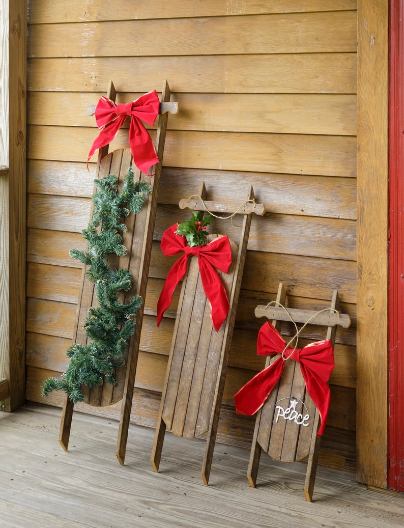 wooden sled christmas decor Decorative wooden sled farmhouse holiday decor Christmas Etsy