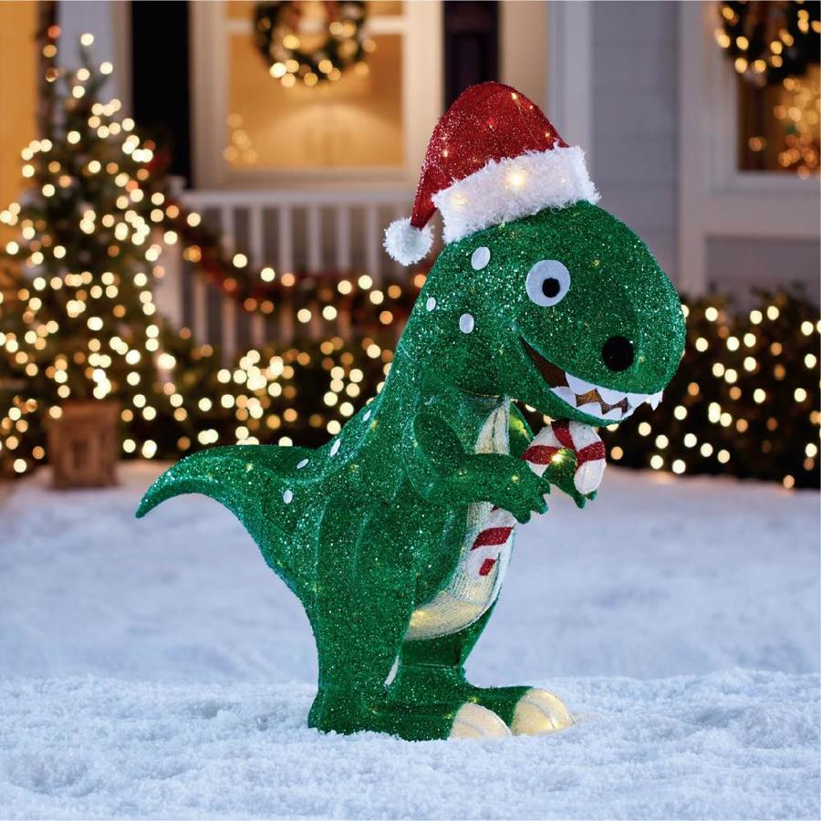 dinosaur christmas decorations outdoor Holiday Living 42in Dinosaur Sculpture with Clear LED Lights in the