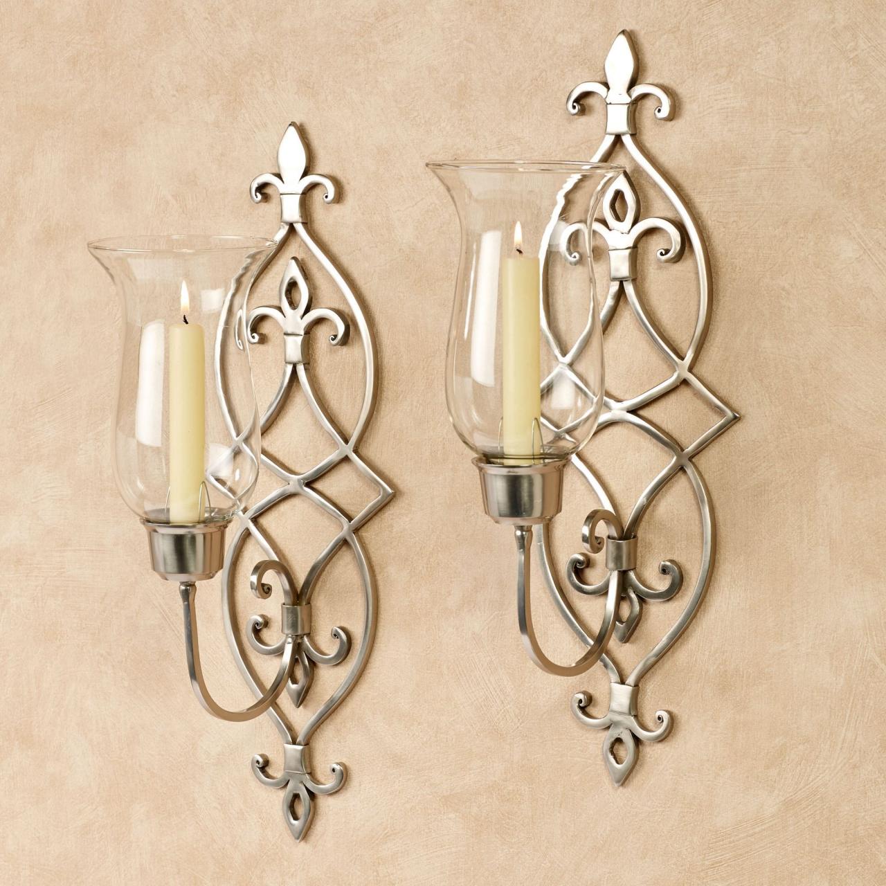 christmas decor for wall sconces Satin Nickel Hurricane Sconce Pair Decorative wall sconces