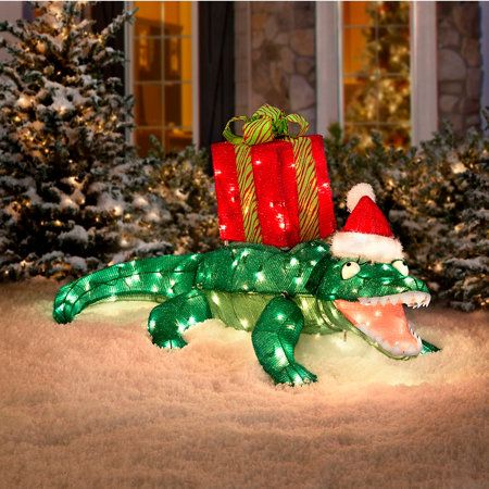 alligator christmas yard decor PreLit Animated Crocodile Christmas Decor Louisiana christmas