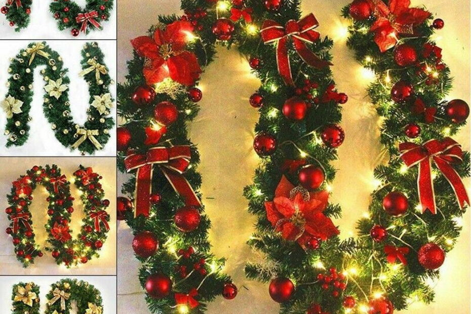 christmas ornament garland outdoor BadPiggies 8.9ft Unlit Christmas Garland Wreath Festive Holiday