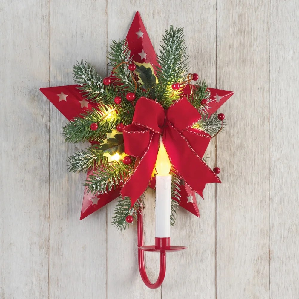 christmas decor for wall sconces Holiday Star LED Wall Candle Sconce Country Christmas Decoration