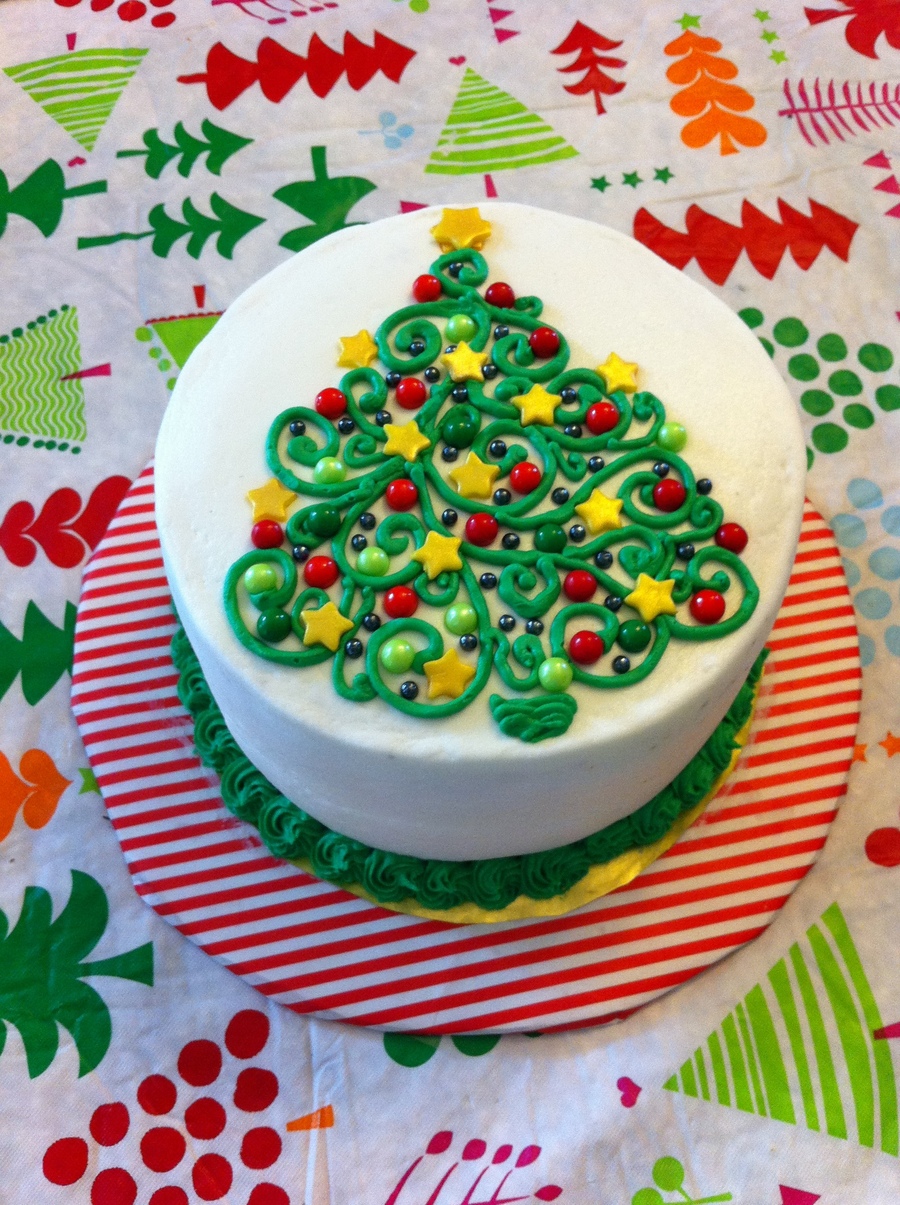 christmas cake decoration ideas uk Swirly Christmas Tree Cake