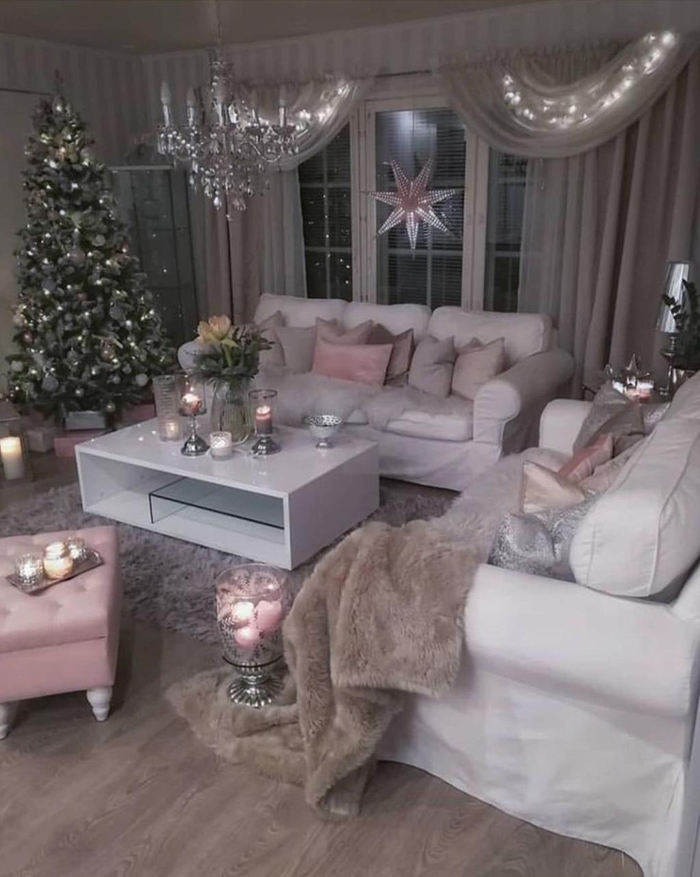 pink christmas room decor Pink Christmas living room Christmas living rooms, Decor design