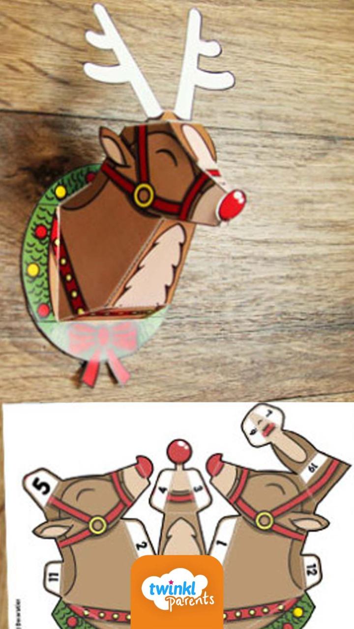 christmas decor print outs 3D Reindeer Head Decoration Paper Printable Paper christmas