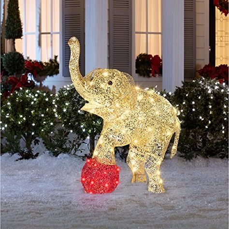 elephant christmas outdoor decorations Gemmy SPARKLE ELEPHANT WITH LED RED LIGHTS CHRISTMAS YARD DECORATION