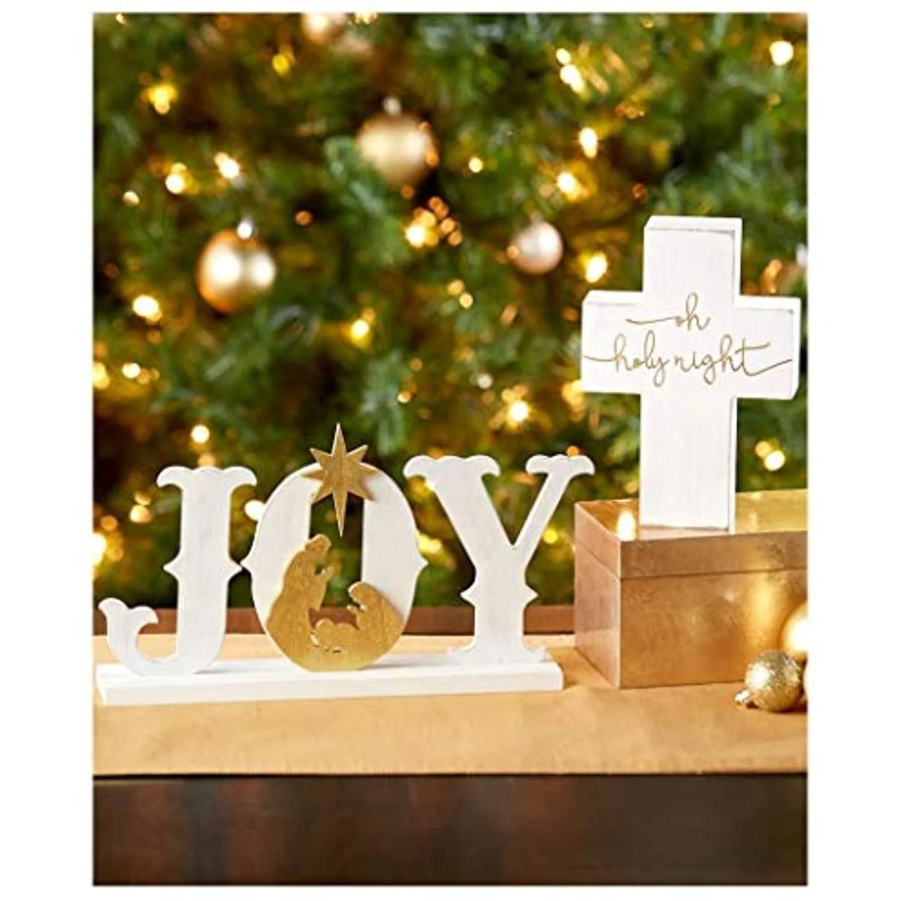 christian decor for christmas Christmas Decorations Tabletop Set Signs White Joy and Cross Holy Night