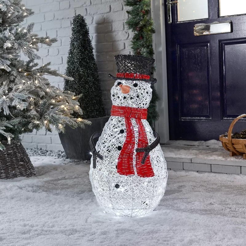 outdoor battery operated christmas decor Zipcode Design Battery Operated Outdoor Rattan Snowman Christmas