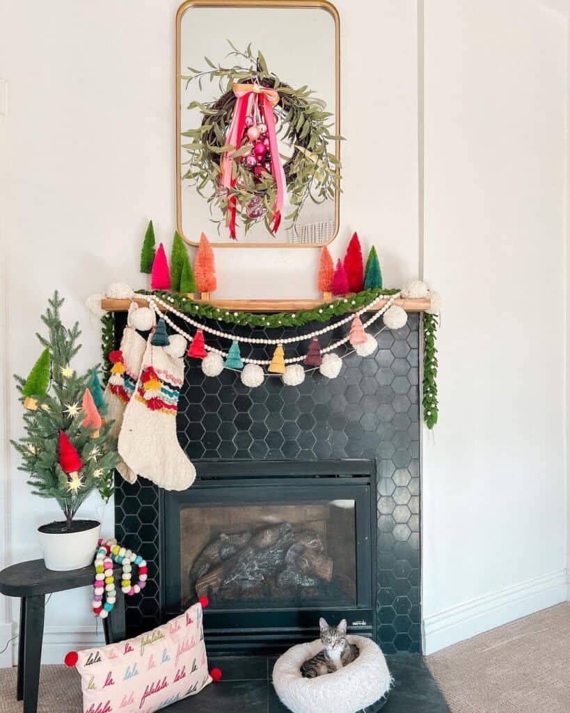 black fireplace christmas decor 30 Black Fireplace Ideas & Designs to Inspire