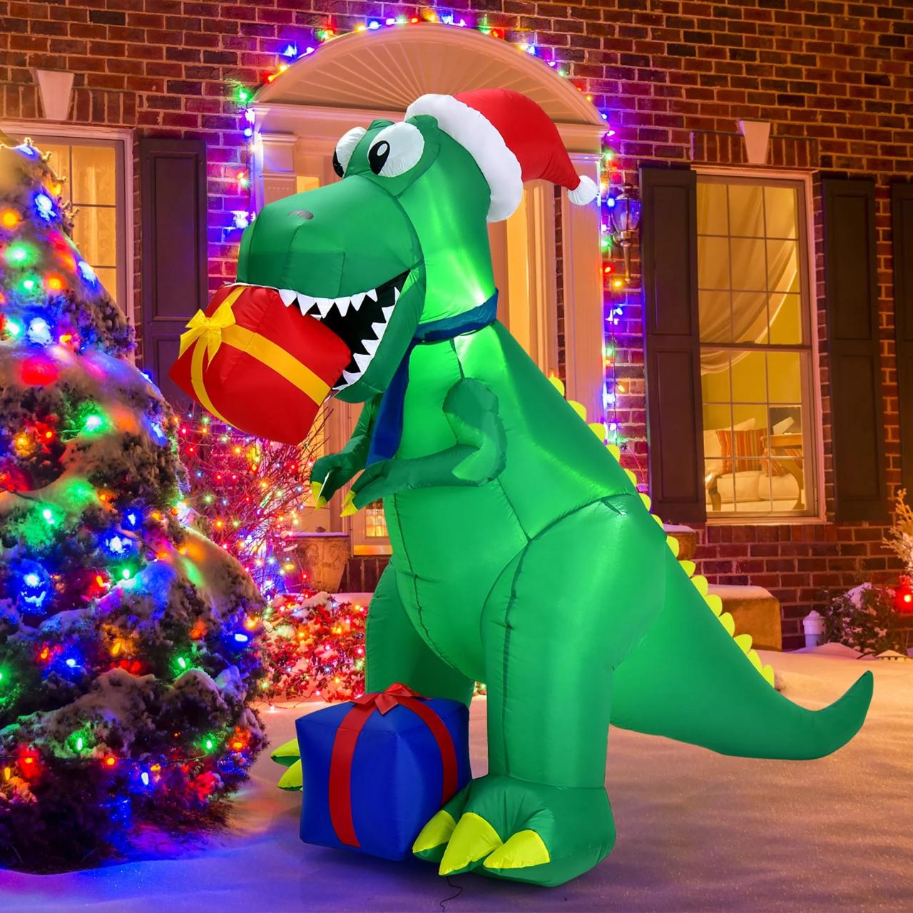 dinosaur christmas decorations outdoor Costway 6Ft Dino Blow Up Christmas Decoration for Outside Yard with