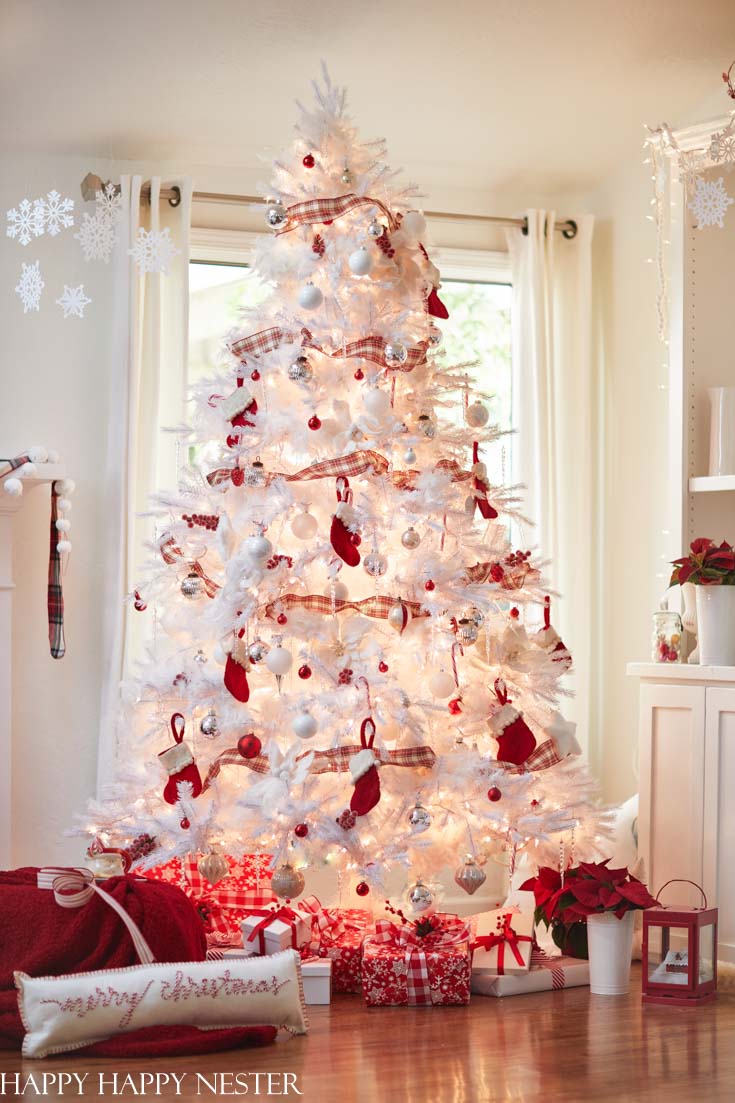 white and red christmas decor Red and White Christmas Tree Happy Happy Nester