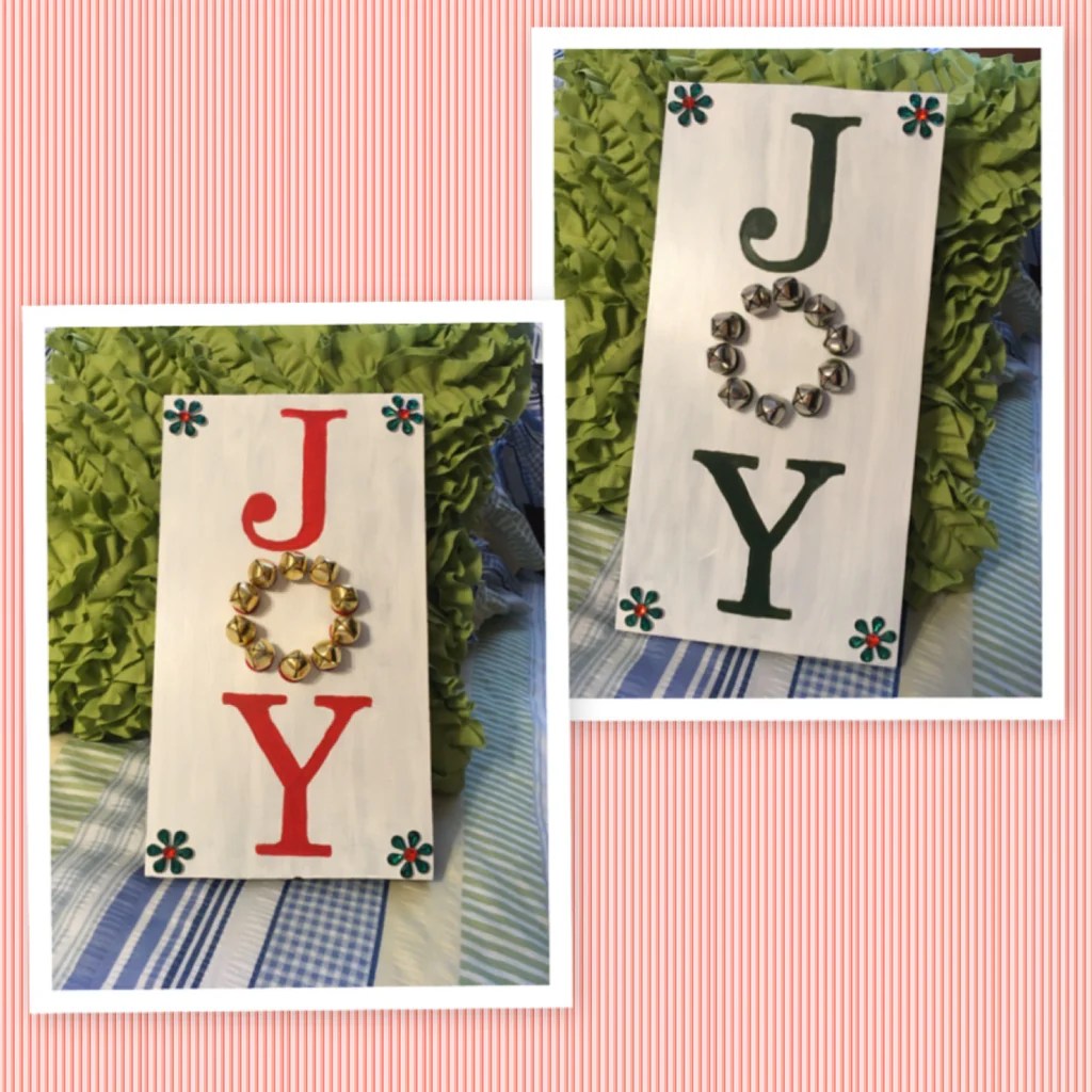 jingles and joy christmas decor JOY with JINGLE BELLS Wooden Handmade Sign Holiday Christmas Decor Gif