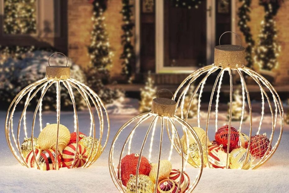 christmas decor that lights up LED Christmas Holiday Lighted Twinkling 3pcs Oversize Ornaments Large