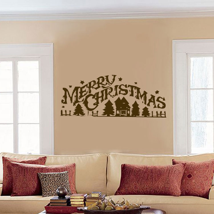 christmas wall decor stickers Merry Christmas Rustic Wall Decal Sticker Graphic