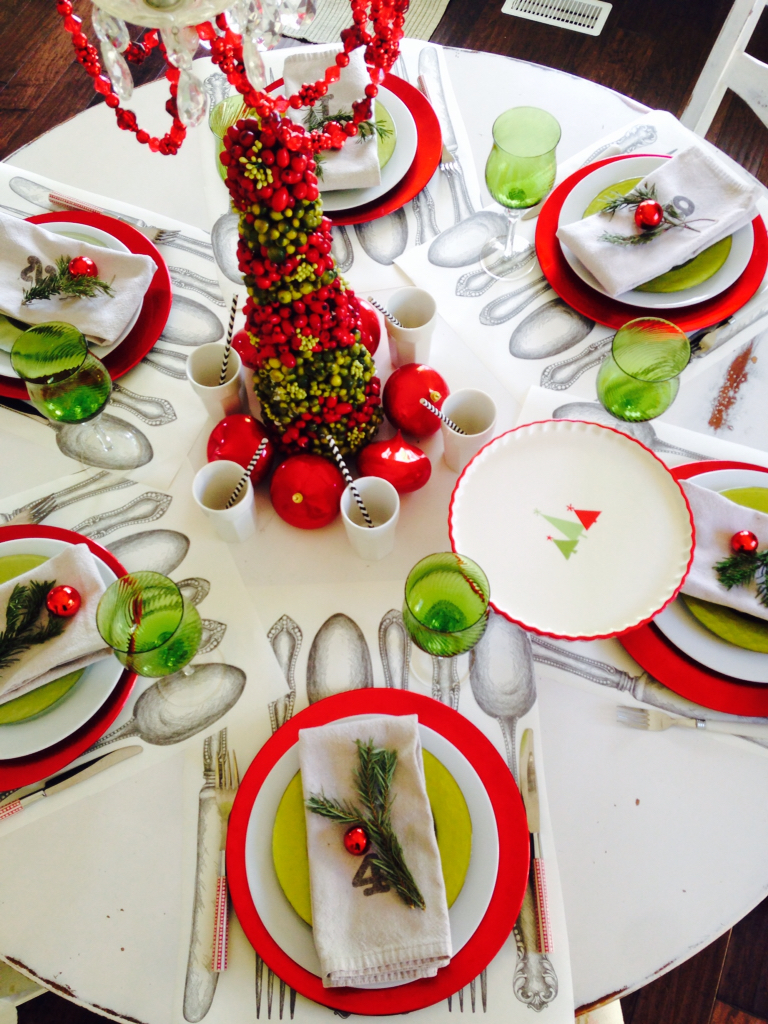 red and lime green christmas decor Red and Lime Green Christmas Tablescape Idea Karins Kottage