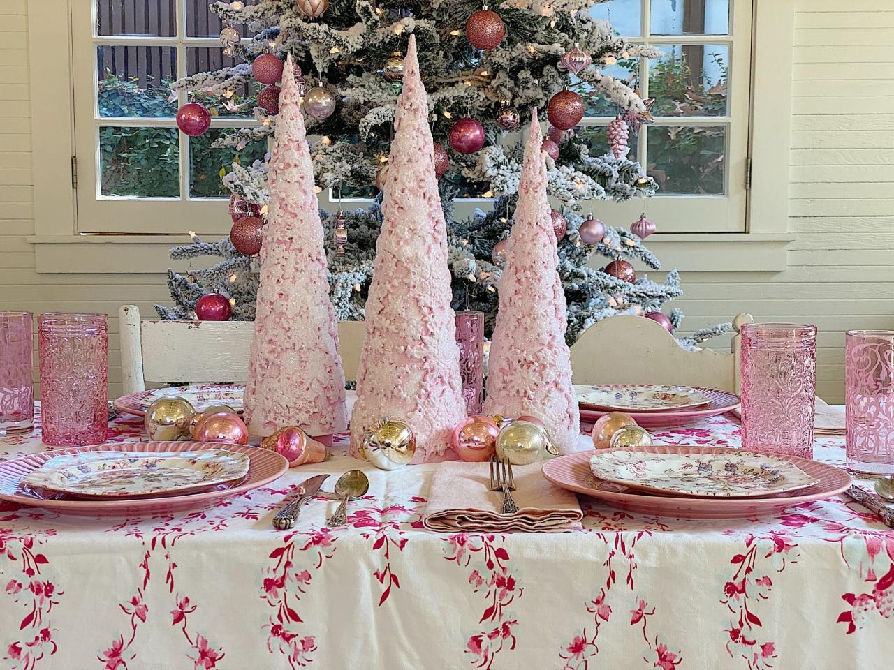 pink christmas tabletop decor Pink Tabletop Christmas Tree DIY MY 100 YEAR OLD HOME