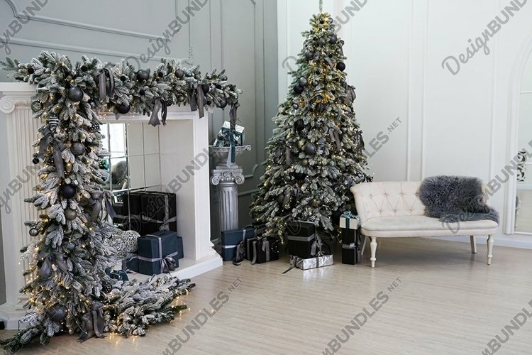 black fireplace christmas decor Beautiful interior with fireplace and black Christmas decor